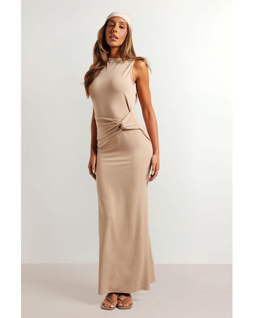 Boohoo Natural Super Soft Knot Waist Sleeveless Maxi Dress