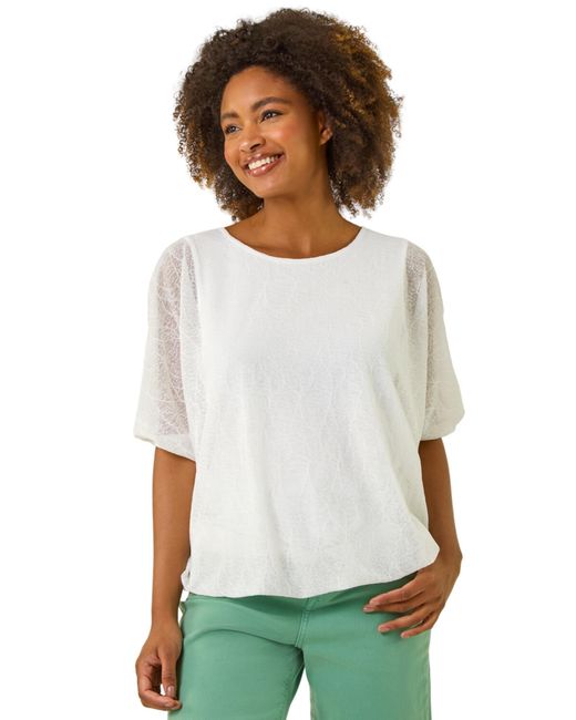 Roman White Mesh Bubble Hem Stretch Top