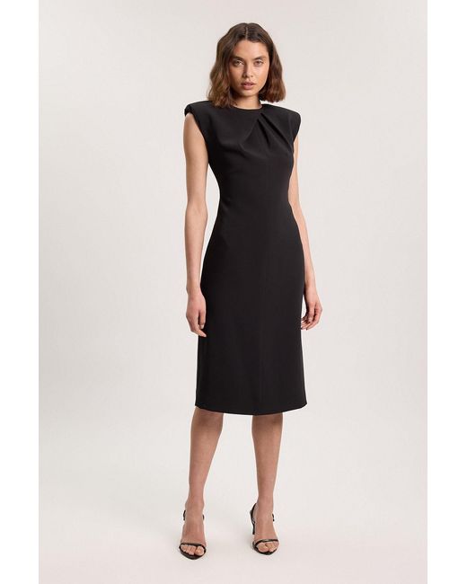 Karen Millen Black Tailored Sleeveless Neck Detail Pencil Midi Dress
