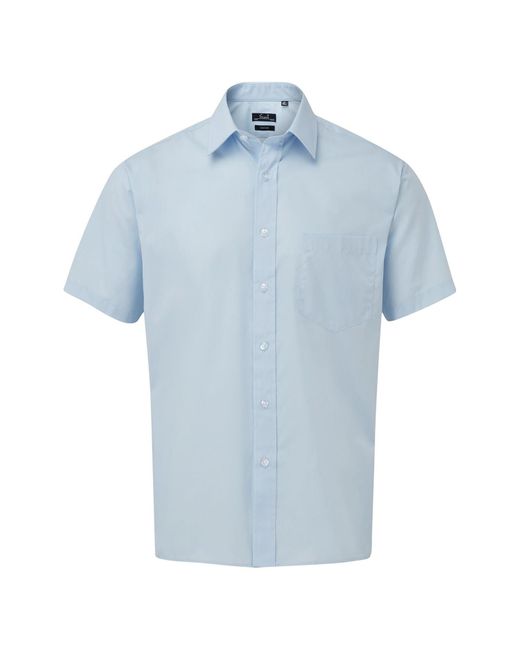 PREMIER Blue Short Sleeve Poplin Shirt (Light) for men