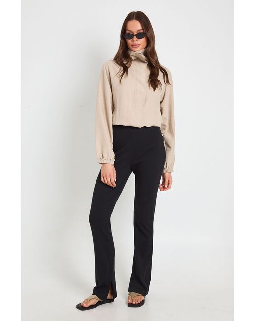 Boohoo Black Rib High Waist Split Hem Legging