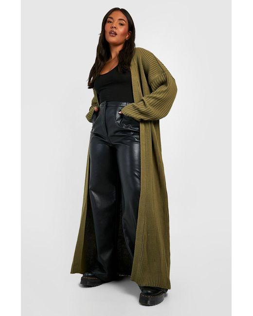 Boohoo Green Plus Knitted Oversized Maxi Cardigan