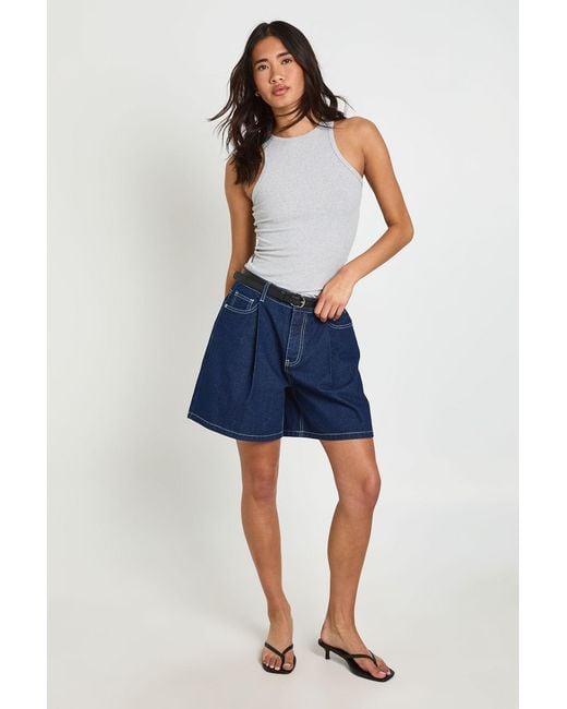 Boohoo Blue Belted Longline Pleated Short
