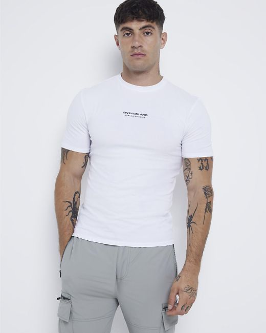 River Island White T-Shirt Muscle Fit for men