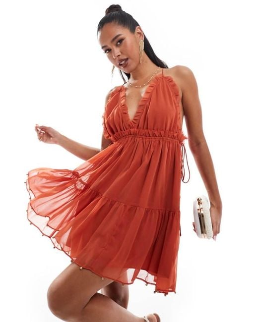 ASOS Ruffle Tiered Cami Mini Dress With Lace Trim