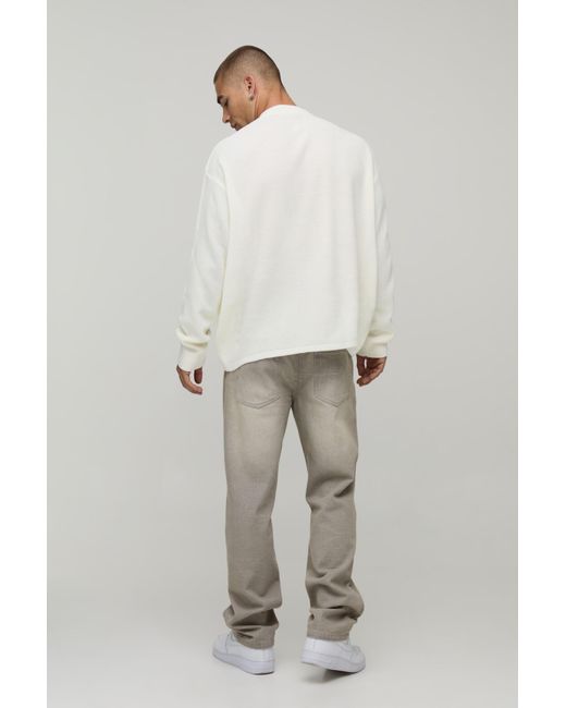 BoohooMAN White Essential Relaxed Fit Henley Waffle Knitted T-Shirt for men