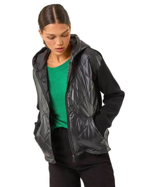 Roman Black Diamond Quilted Hooded Mix Jacket