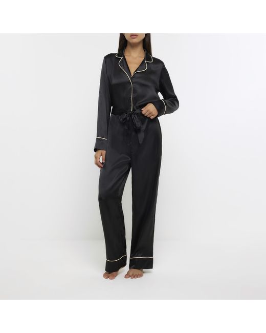 River Island Blue Jumpsuit Satin Pyjama