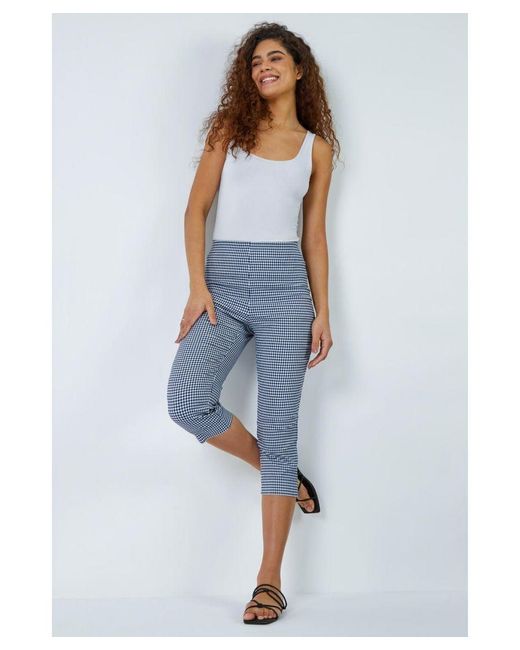 Roman Gingham Elastic Waist Stretch Cropped Trouser in Blue Lyst UK
