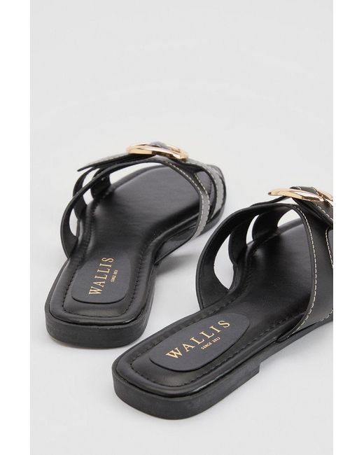 Wallis White Becky Faux Leather Cross Strap Metal Detail Flat Sliders
