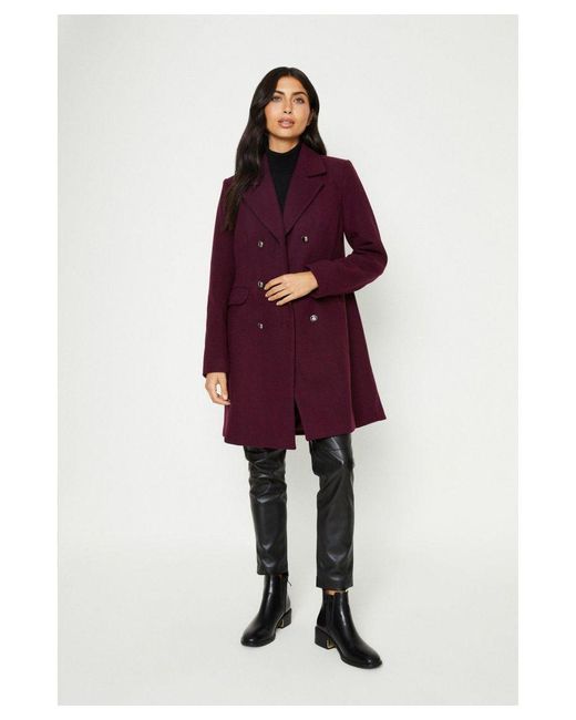 Wallis Red Military Button Faux Wool Coat