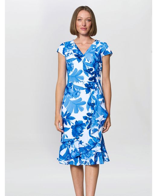 Gina Bacconi Blue Hilda Printed Crepe Dress