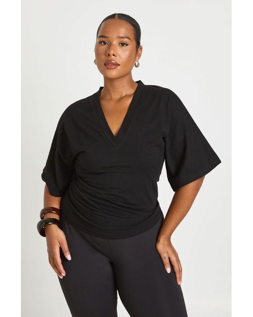 Boohoo Black Plus V Neck Cinched Waist Top