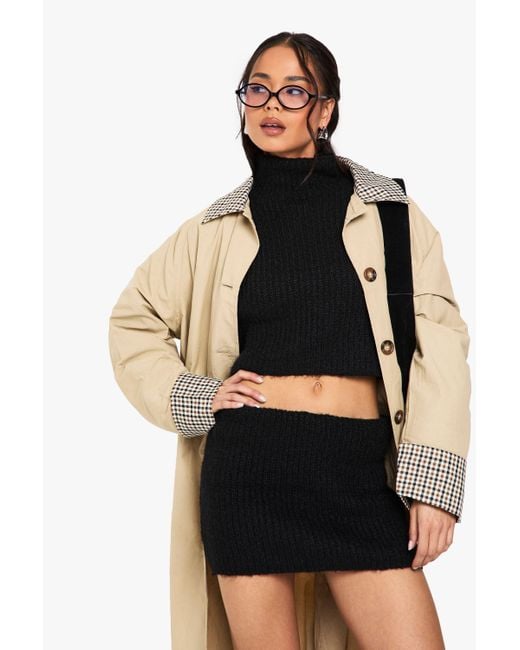 Boohoo Black High Neck Oversized Crop Knitted Jumper And Micro Mini Skirt Set