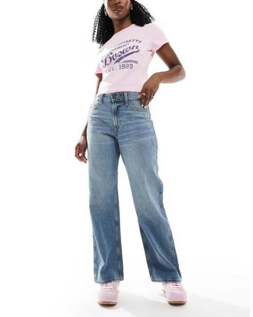 Hollister Blue Curvy High Rise Baggy Fit Jean