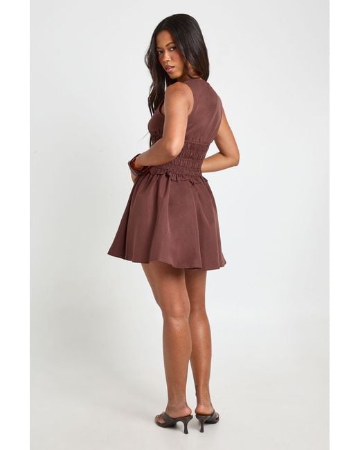 Boohoo Sleeveless Shirred Waist Mini Dress