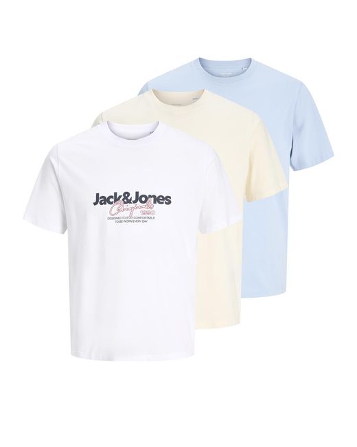 Jack & Jones Blue 3-Pack T-Shirts Short Sleeve O-Neck for men