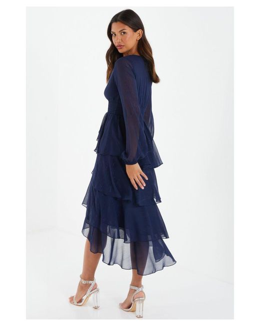 Quiz navy chiffon high neck maxi dress sales