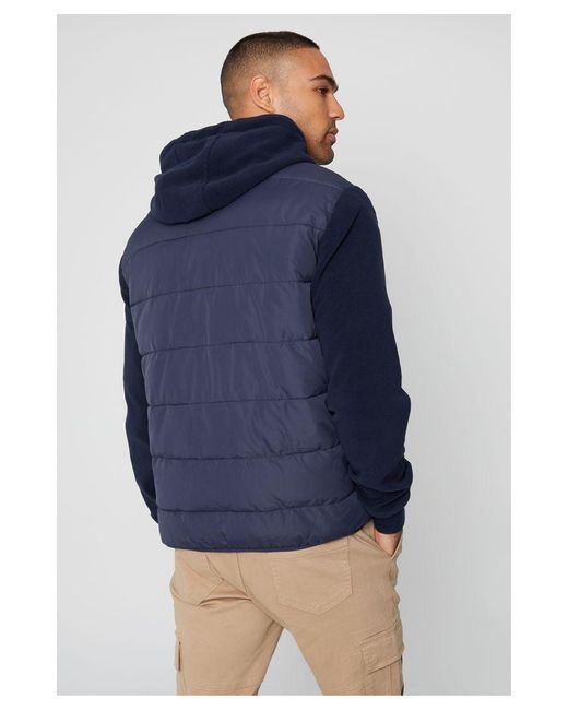 Threadbare Blue 'Annapolis' Padded Contrast Sleeve Hooded Jacket for men