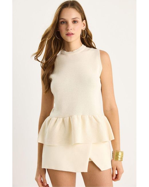 Bianco Lucci Natural Textured Knitwear Crew Neck Top