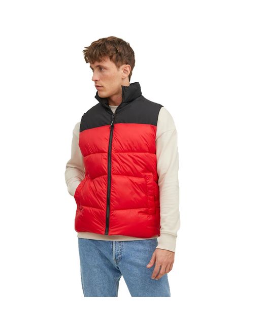 Jack & Jones Red Zip Up Quilted Gilet for men