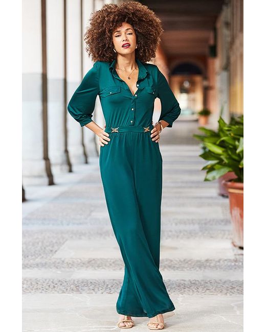 Sosandar Green Emerald Slinky Pocket Detail Jumpsuit