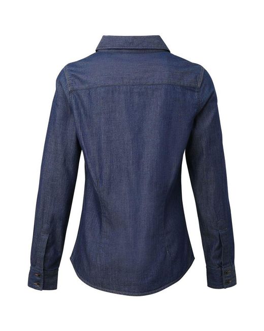 PREMIER Blue Ladies Jeans Stitch Long Sleeve Denim Shirt Denim)