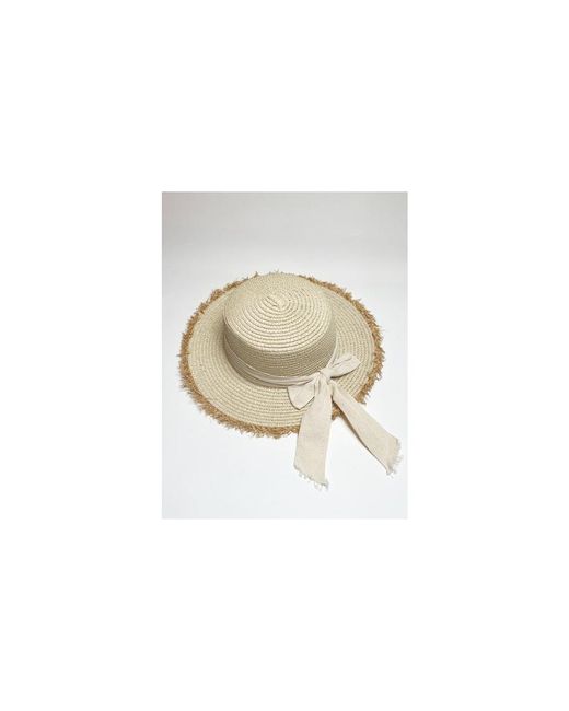SVNX White Straw Hat With Cream Ribbon Bow