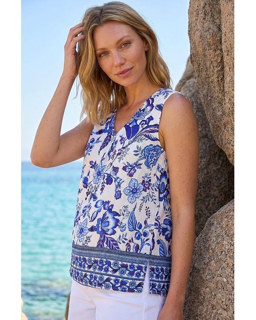 Roman Blue Floral Mono Border Print Vest