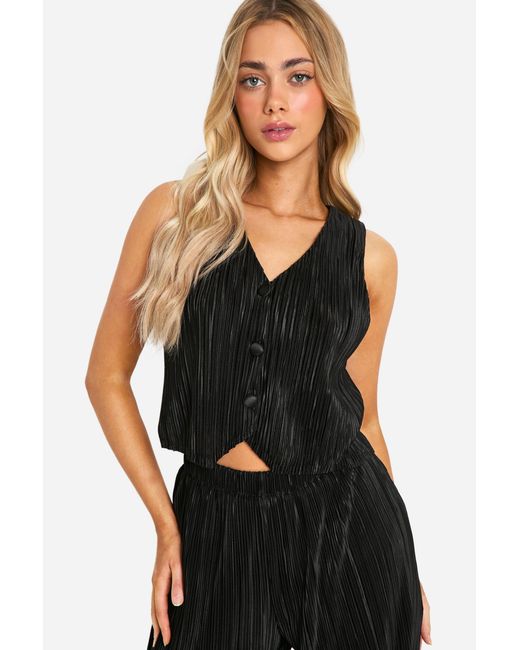 Boohoo Black Plisse Relaxed Fit Waistcoat