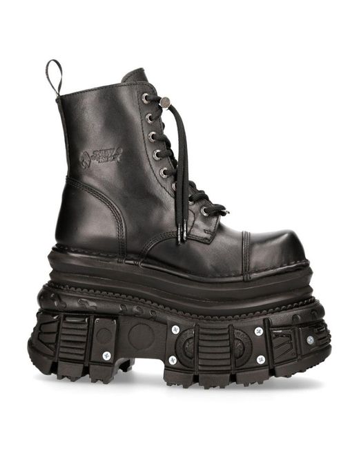 New Rock Black Metallic Leather Military Boots- Mili083Cct-C4
