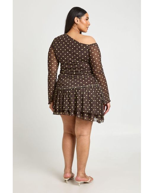 Boohoo Brown Plus Zebra Printed Mesh Asym Neck Mini Dress