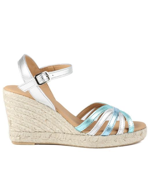 Jones Bootmaker Blue Alivia2 Leather Wedge Heel Espadrilles