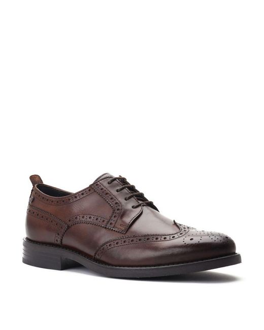 Base London Brown Cooper Washed Leather Brogue Shoes for men