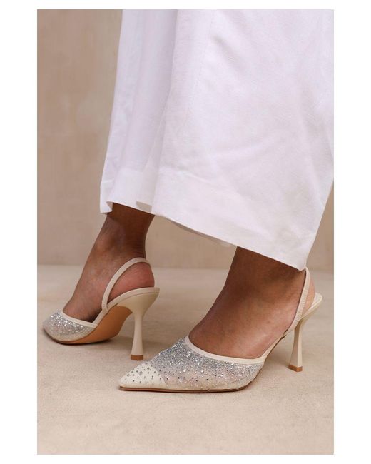 Where's That From Pink Wheres 'California' Wide Fit Diamante Mesh Pointed Toe Sling Back Heel