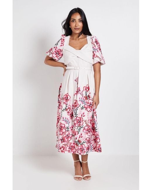 Wallis Pink Petite Floral Ottoman Twist Midi Dress