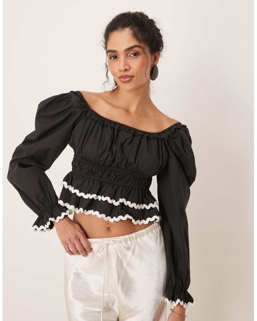 Sister Jane Black Contrast Ruffle Crop Top
