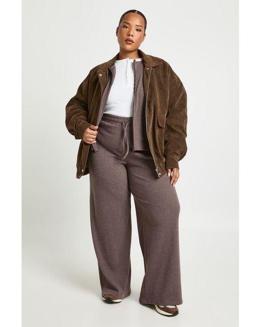 Boohoo Brown Plus Knitted Rib Wide Leg Jogger
