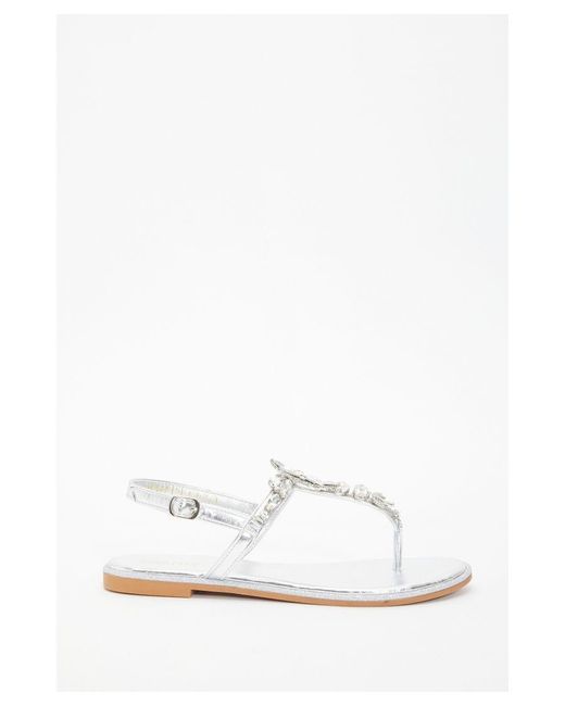 Quiz White Silver Jewel T-bar Flat Sandals