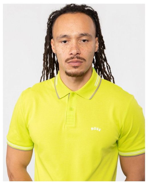 Boss Yellow Boss Paul Curved Logo Contrast Collar Polo Shirt A/W 23 for men