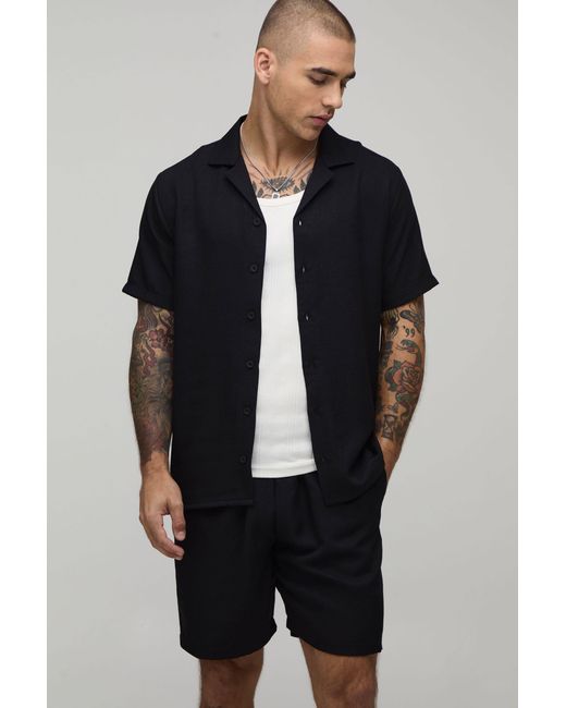 BoohooMAN Blue Regular Fit Short Sleeve Shirt And Set for men
