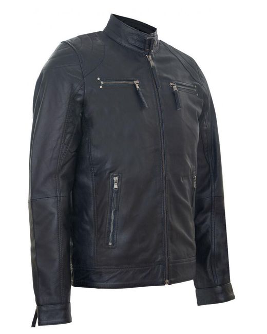Infinity Leather Blue Biker Zipped Racing Jacket for men