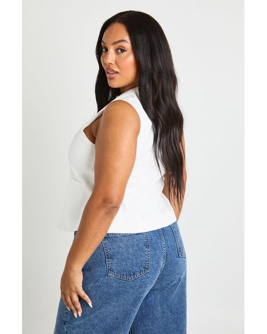 Boohoo White Plus Tailored Button Trim Waistcoat