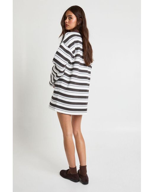 Boohoo Brown Striped Collared Oversized Tshirt Dress