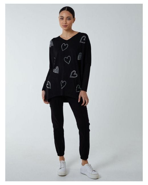 Blue Vanilla Black Hotfix Multi Heart Batwing Top