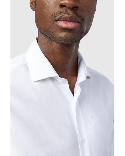 Alexandre Silver Label White Long Sleeve Cutaway Collar Floral Tailored Formal Shirt for men