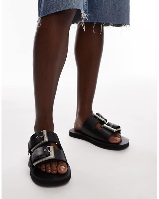 TOPSHOP Black Kiara Leather Sandals With Chunky Buckles