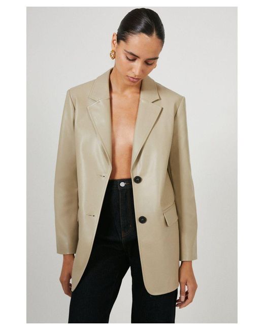 Warehouse Natural Single Breasted Modern Faux Leather Blazer