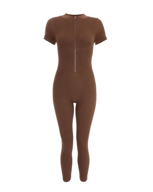 Quiz Brown Seamless Zip Jumpsuit Nylon