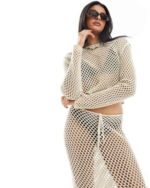 Miss Selfridge White Open Knit Crochet Holey Slouch Jumper